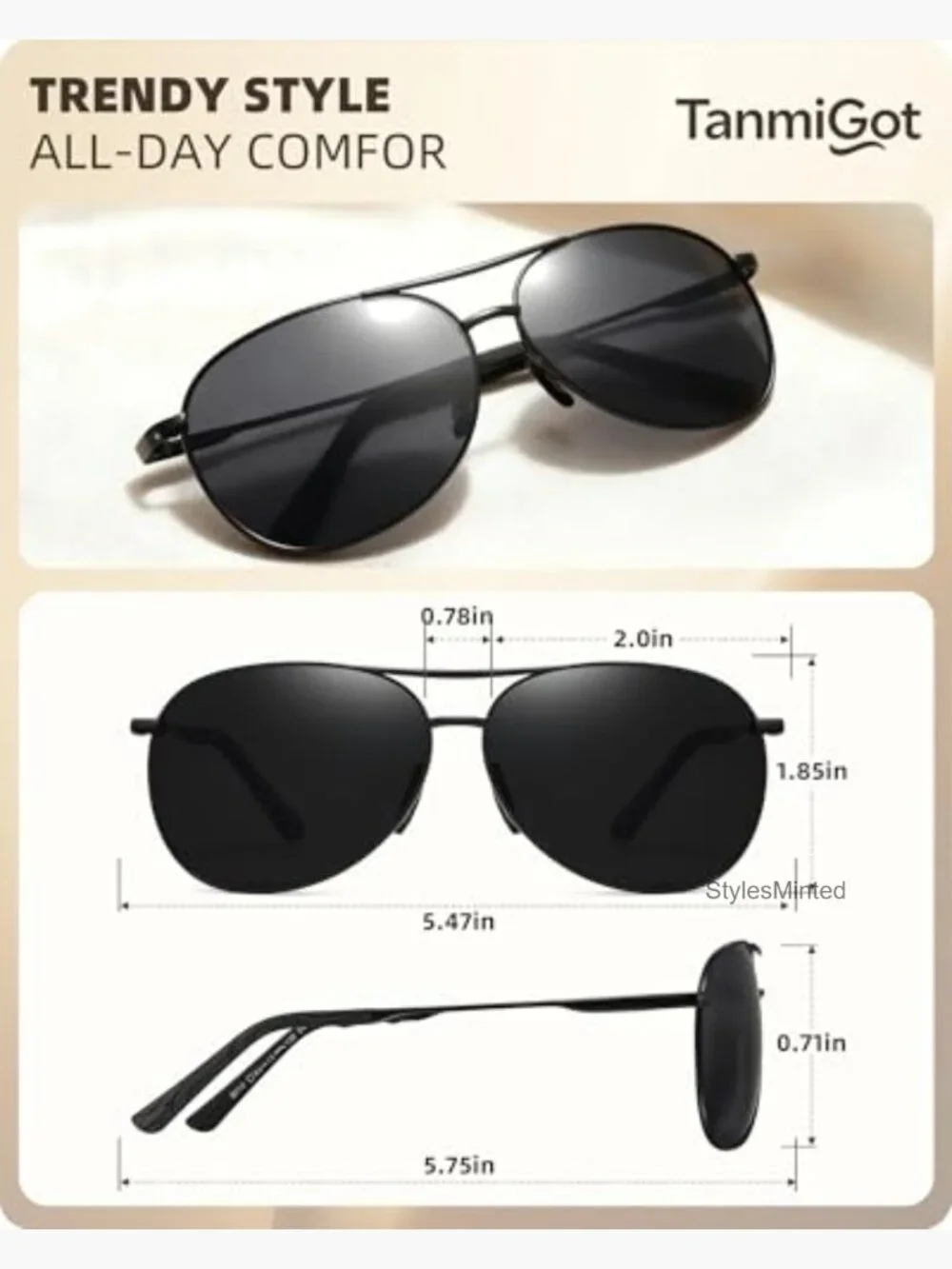 Polarized Aviator Sunglasses UV400 Protection Retro Driving Sports Metal Frame